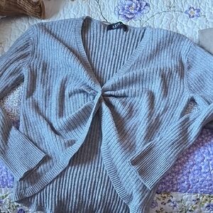 AKIRA Light Gray V-Neck Ribbed Sweater